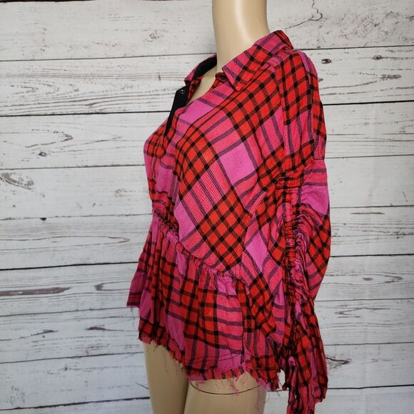 Free People Red Pacific Dawn Shirt Small NWT - Picture 3 of 10